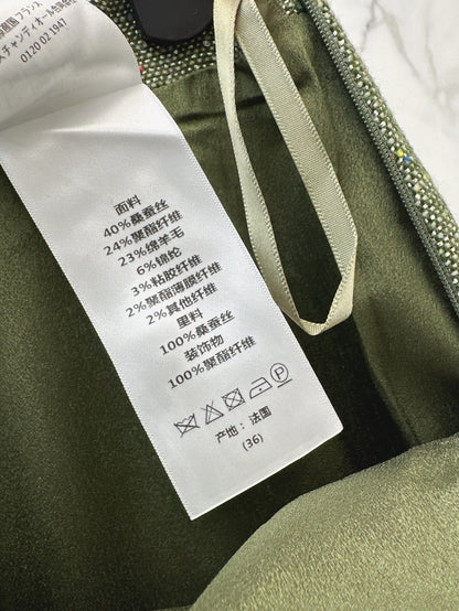 26 Fall/Winter Latest High-End Green Tweed High-Waist Skirt