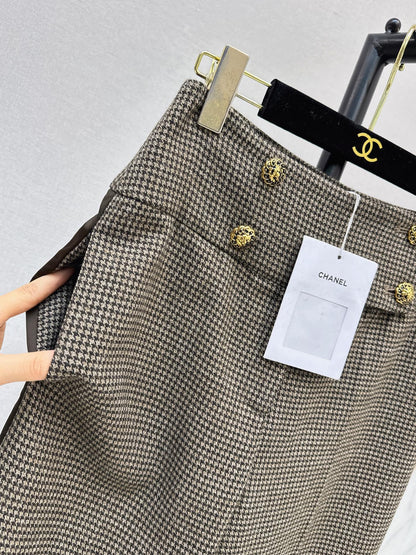 26New Early Autumn Vintage Houndstooth Straight-Leg Trousers