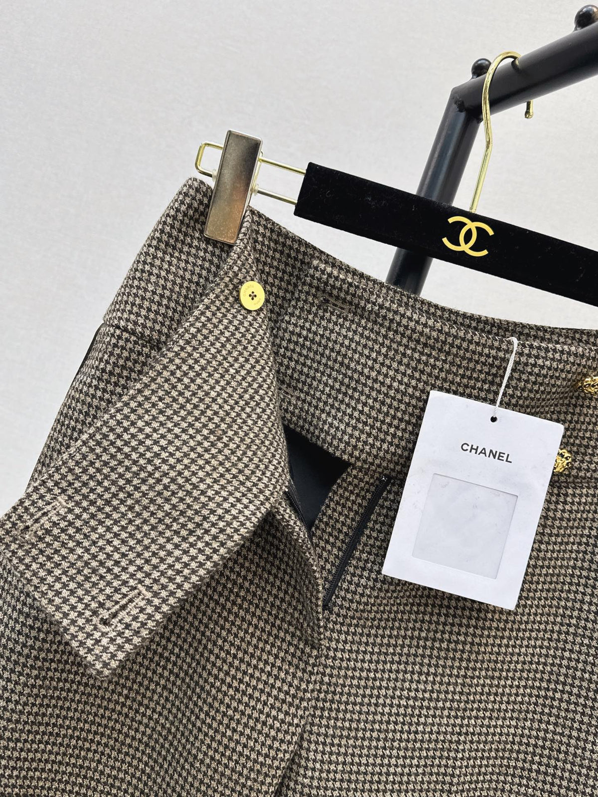 26New Early Autumn Vintage Houndstooth Straight-Leg Trousers