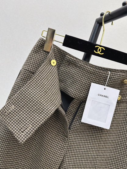 26New Early Autumn Vintage Houndstooth Straight-Leg Trousers