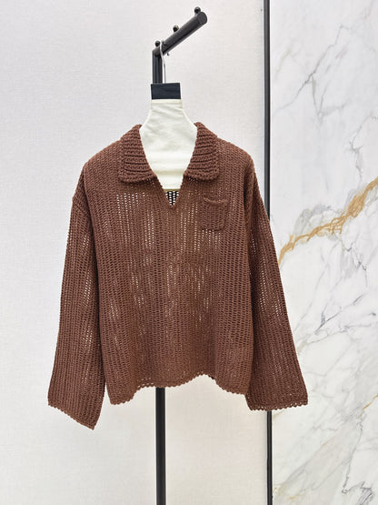 26Latest Autumn/Winter Open-Knit Collared Sweater