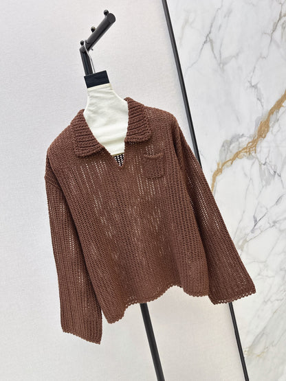 26Latest Autumn/Winter Open-Knit Collared Sweater