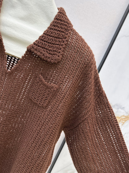 26Latest Autumn/Winter Open-Knit Collared Sweater