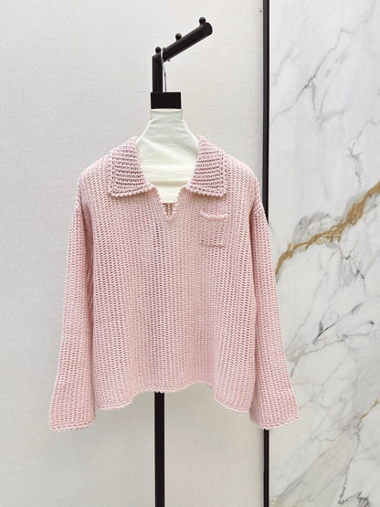 26Latest Autumn/Winter Open-Knit Collared Sweater