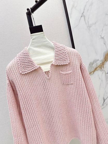 26Latest Autumn/Winter Open-Knit Collared Sweater