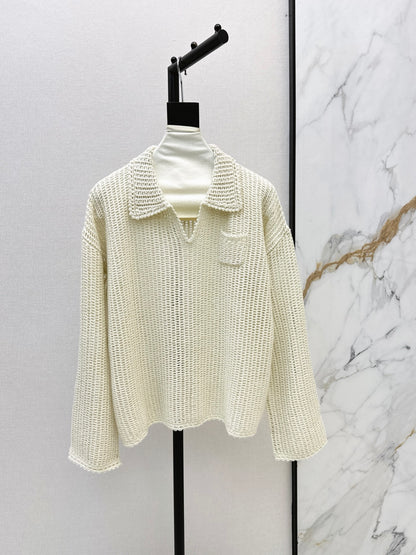 26Latest Autumn/Winter Open-Knit Collared Sweater