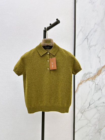26Latest Autumn/Winter Mustard-Yellow Short-Sleeve Knit Polo Top