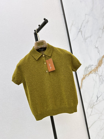 26Latest Autumn/Winter Mustard-Yellow Short-Sleeve Knit Polo Top