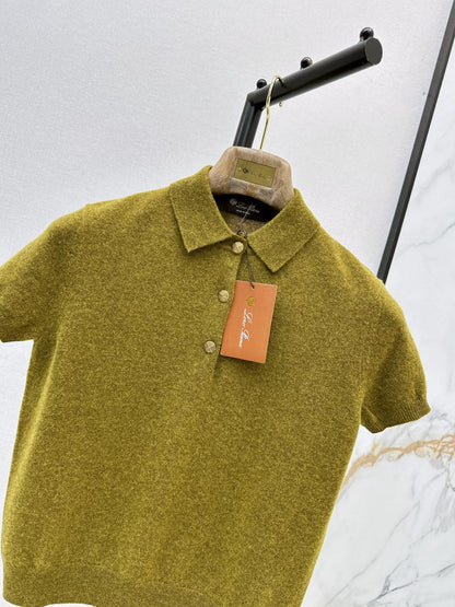 26Latest Autumn/Winter Mustard-Yellow Short-Sleeve Knit Polo Top