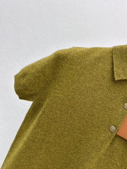 26Latest Autumn/Winter Mustard-Yellow Short-Sleeve Knit Polo Top