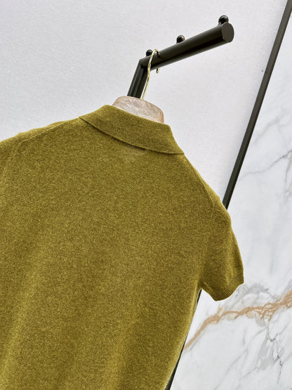26Latest Autumn/Winter Mustard-Yellow Short-Sleeve Knit Polo Top