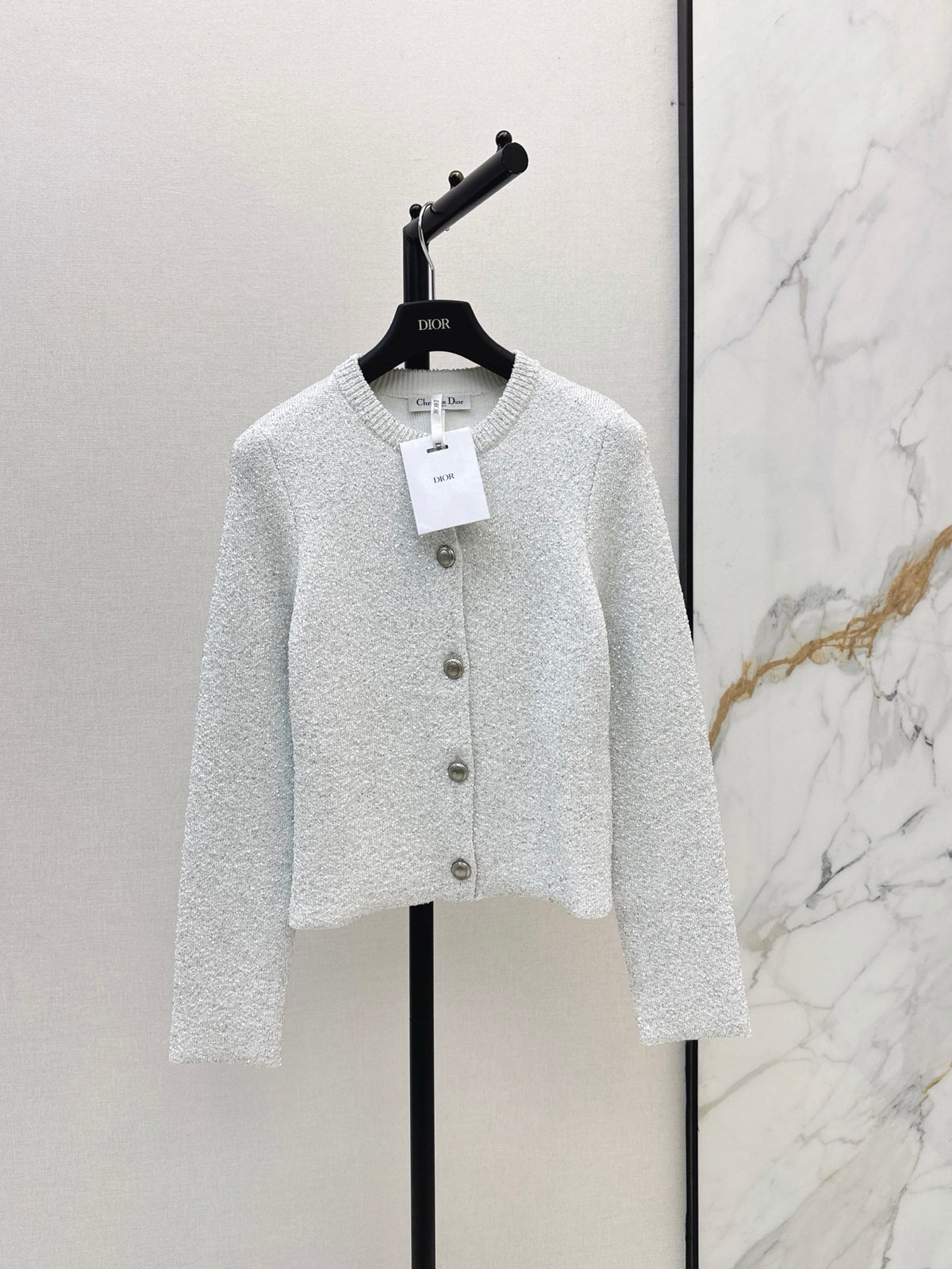 26Latest Autumn/Winter Sequin-Yarn Crew-Neck Knit Cardigan