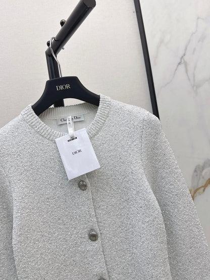26Latest Autumn/Winter Sequin-Yarn Crew-Neck Knit Cardigan