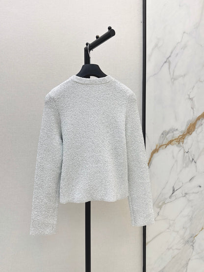 26Latest Autumn/Winter Sequin-Yarn Crew-Neck Knit Cardigan
