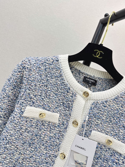 26Latest Autumn/Winter Blue-Toned Mixed-Yarn Tasseled Knit Cardigan