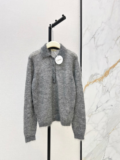 26Latest Autumn/Winter Speckled Grey Mohair Polo-Collar Knit