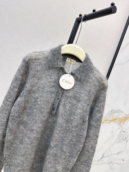26Latest Autumn/Winter Speckled Grey Mohair Polo-Collar Knit
