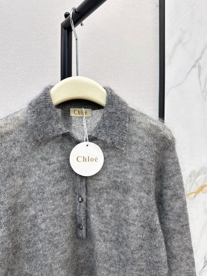 26Latest Autumn/Winter Speckled Grey Mohair Polo-Collar Knit