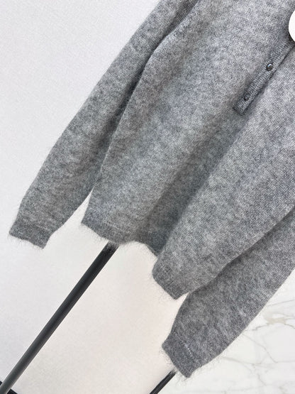 26Latest Autumn/Winter Speckled Grey Mohair Polo-Collar Knit