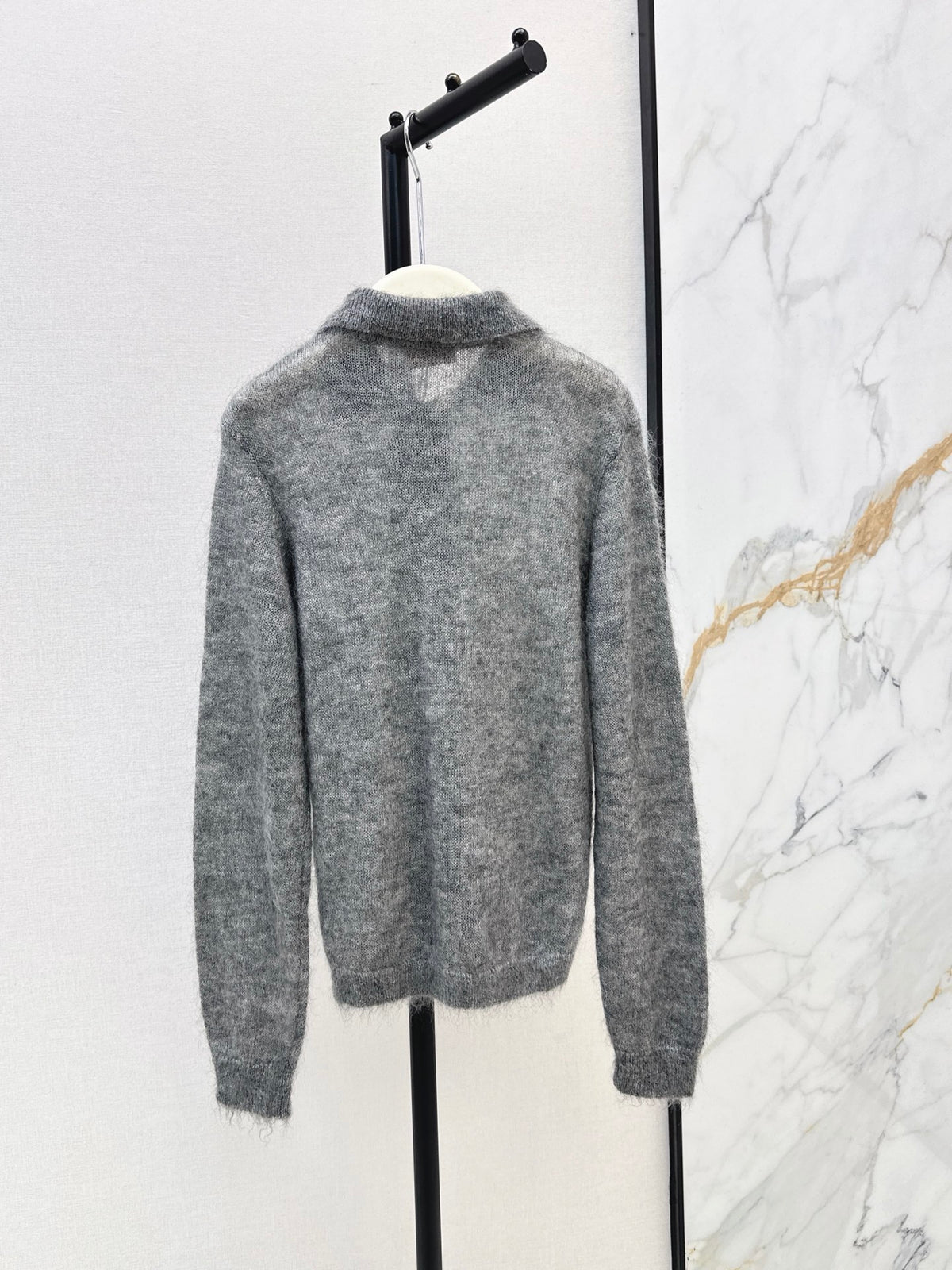 26Latest Autumn/Winter Speckled Grey Mohair Polo-Collar Knit
