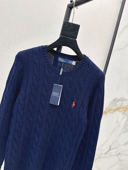 26Latest Autumn/Winter Long-Sleeve Crew-Neck Knit Sweater with Pony Embroidery