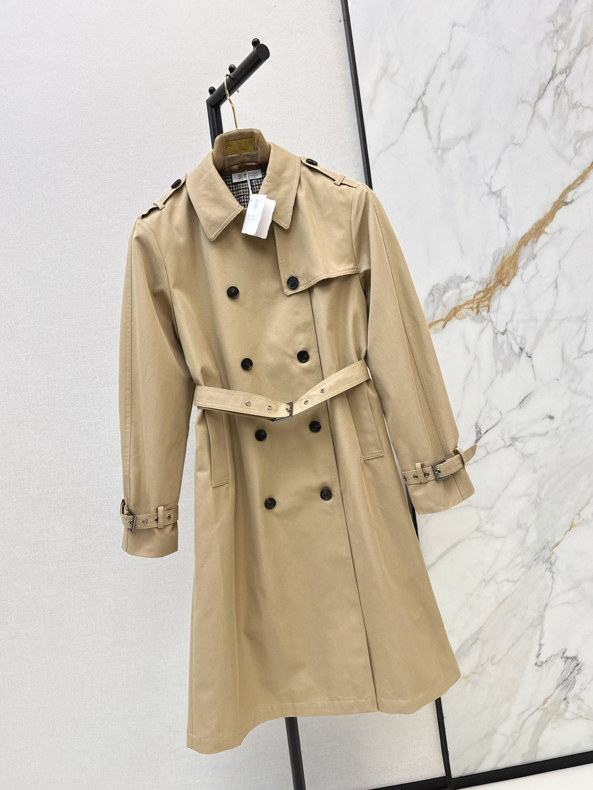 26Latest Autumn/Winter Long Trench Coat with Houndstooth Lining