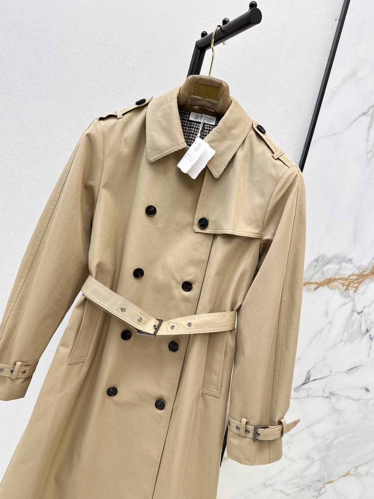 26Latest Autumn/Winter Long Trench Coat with Houndstooth Lining
