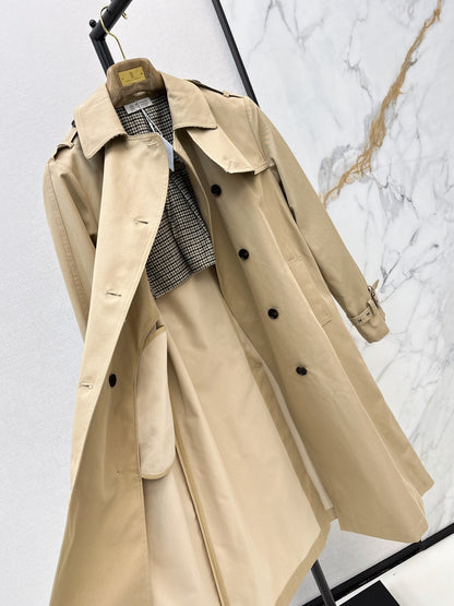 26Latest Autumn/Winter Long Trench Coat with Houndstooth Lining