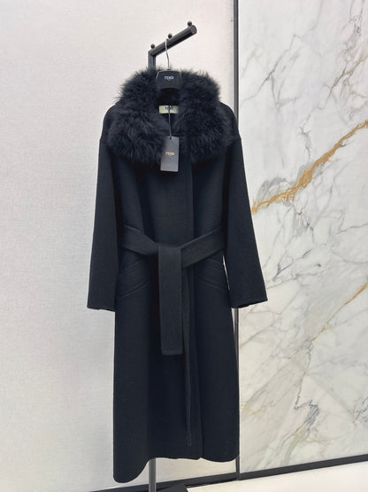 26 Fall/Winter New Fox Fur Collar Double-Faced Wool Long Coat