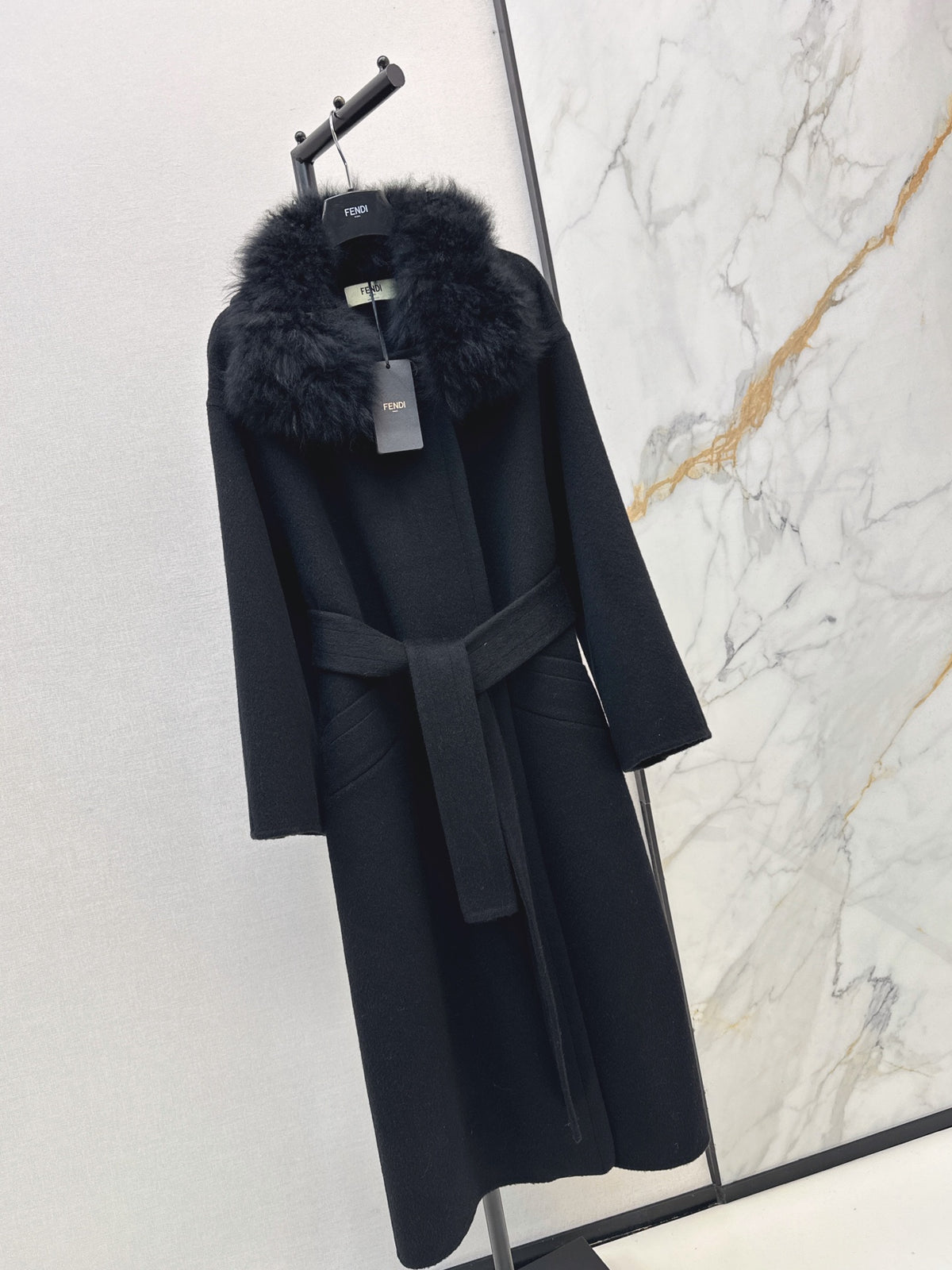 26 Fall/Winter New Fox Fur Collar Double-Faced Wool Long Coat