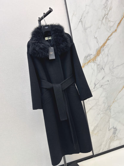 26 Fall/Winter New Fox Fur Collar Double-Faced Wool Long Coat