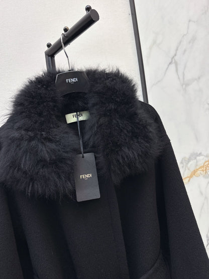 26 Fall/Winter New Fox Fur Collar Double-Faced Wool Long Coat
