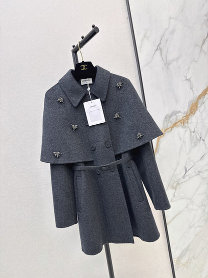 26 Fall/Winter New Double-Layer Faux Two-Piece Cape Double-Sided Wool Coat