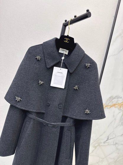 26 Fall/Winter New Double-Layer Faux Two-Piece Cape Double-Sided Wool Coat