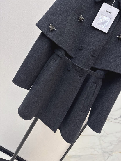 26 Fall/Winter New Double-Layer Faux Two-Piece Cape Double-Sided Wool Coat