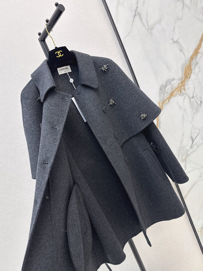 26 Fall/Winter New Double-Layer Faux Two-Piece Cape Double-Sided Wool Coat