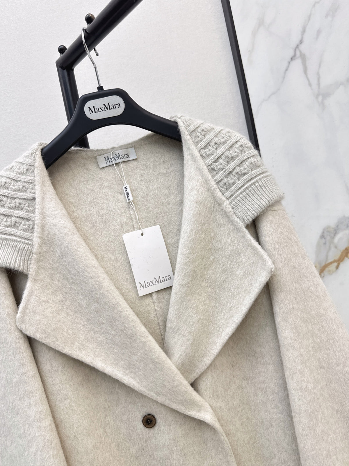 26 Fall/Winter New Knit Patchwork Mid-Length Hooded Wool Double-Faced Coat