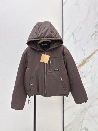 26 Fall/Winter New Hoodie with Logo Letter Metal Zipper Down Jacket