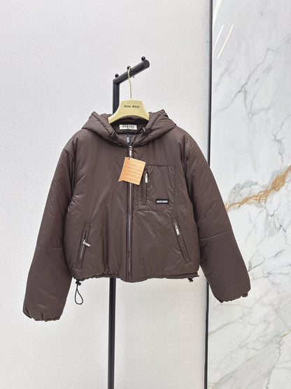 26 Fall/Winter New Hoodie with Logo Letter Metal Zipper Down Jacket