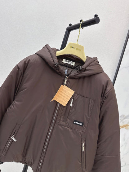 26 Fall/Winter New Hoodie with Logo Letter Metal Zipper Down Jacket