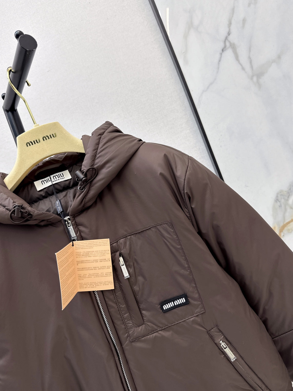 26 Fall/Winter New Hoodie with Logo Letter Metal Zipper Down Jacket