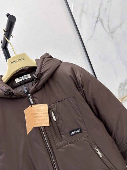 26 Fall/Winter New Hoodie with Logo Letter Metal Zipper Down Jacket