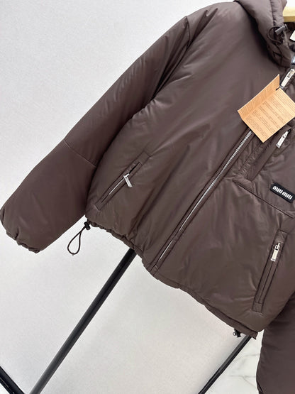26 Fall/Winter New Hoodie with Logo Letter Metal Zipper Down Jacket
