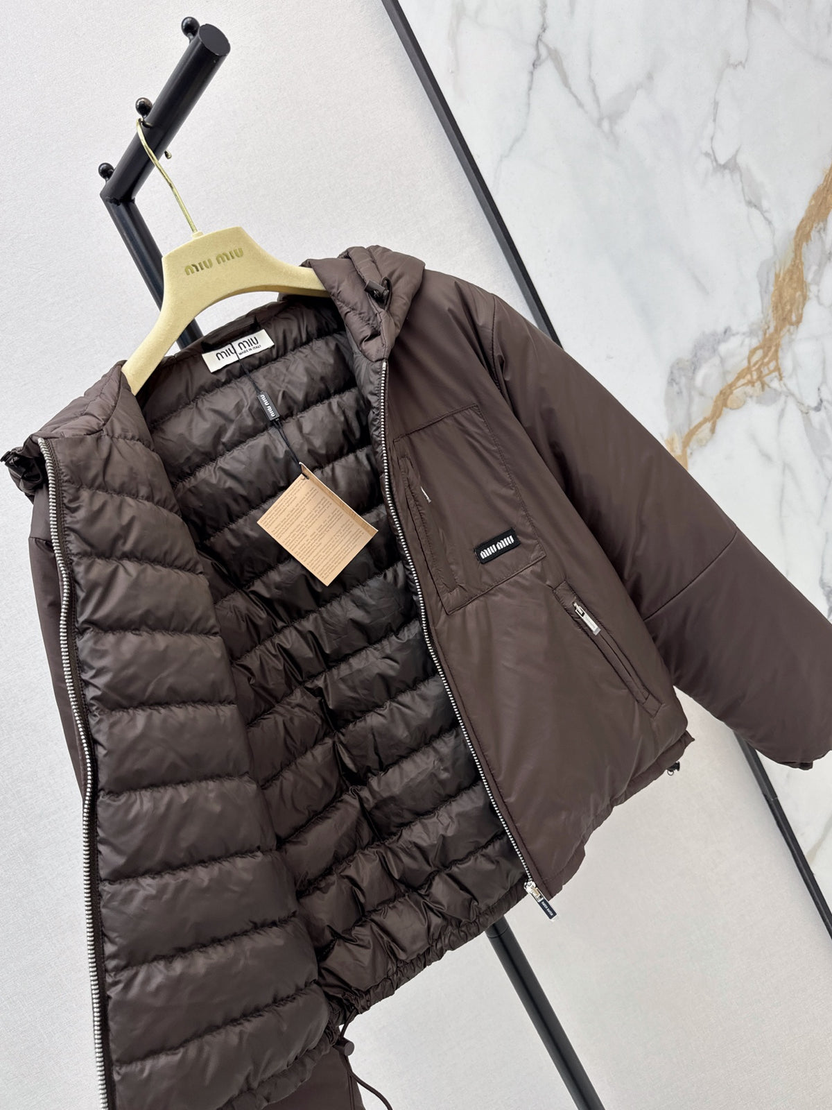 26 Fall/Winter New Hoodie with Logo Letter Metal Zipper Down Jacket