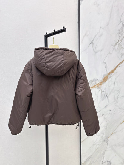 26 Fall/Winter New Hoodie with Logo Letter Metal Zipper Down Jacket