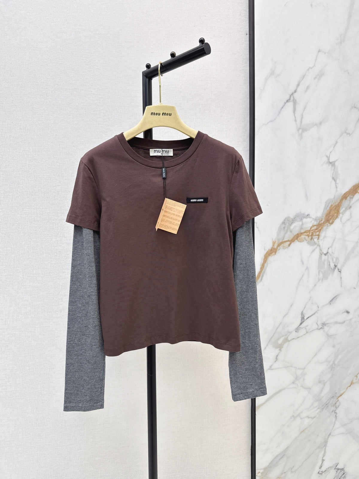 26 Early Autumn Latest Coffee-Colored Faux Two-Piece Patchwork Long-Sleeve T-Shirt