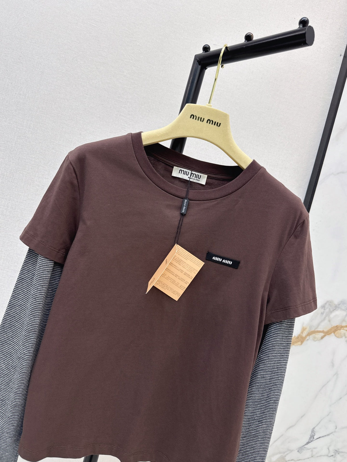 26 Early Autumn Latest Coffee-Colored Faux Two-Piece Patchwork Long-Sleeve T-Shirt