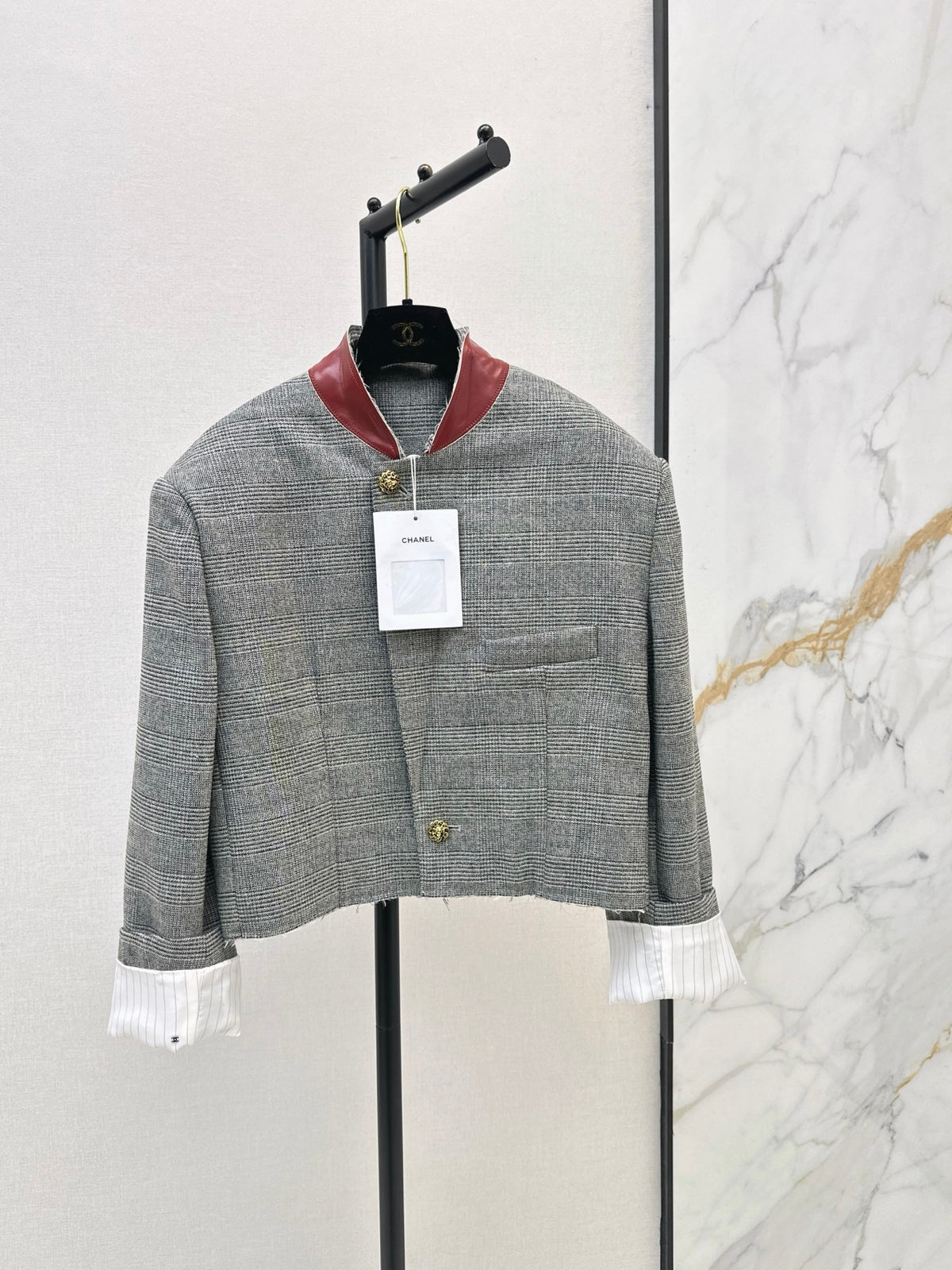 26New Early-Autumn Retro-Chic Grey Plaid Cropped Jacket