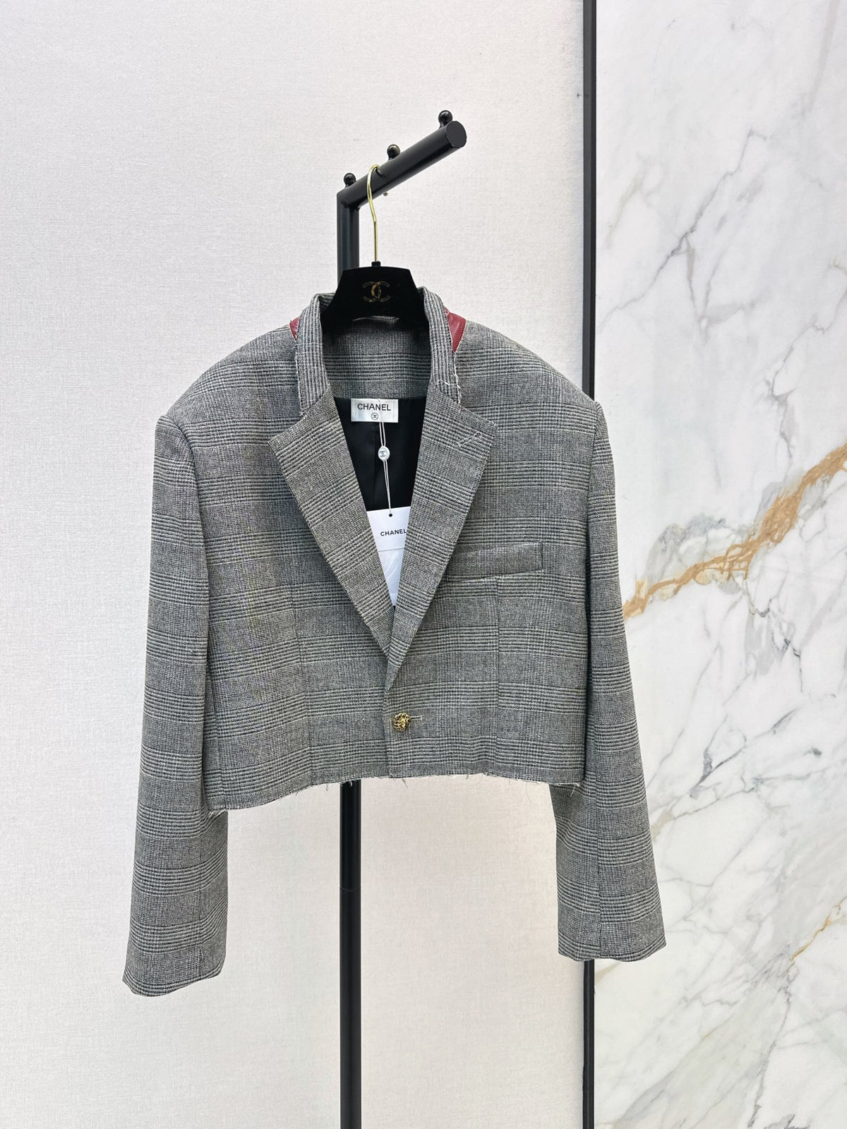 26New Early-Autumn Retro-Chic Grey Plaid Cropped Jacket