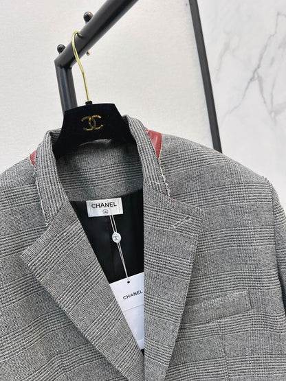 26New Early-Autumn Retro-Chic Grey Plaid Cropped Jacket